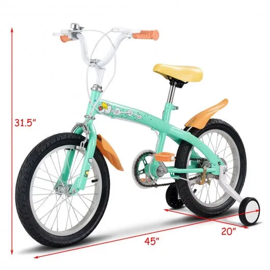 16" Outdoor Sports Kids Bicycle with Training Wheels Bell-Green