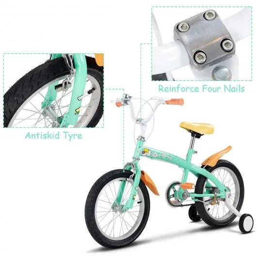 16" Outdoor Sports Kids Bicycle with Training Wheels Bell-Green