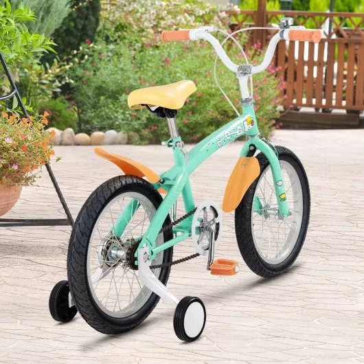 16" Outdoor Sports Kids Bicycle with Training Wheels Bell-Green