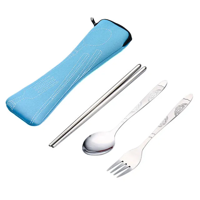 3Pcs Stainless Steel Portable Tableware Dinnerware Travel Camping Cutlery Set Fork poon Chopsticks Set Picnic Tool