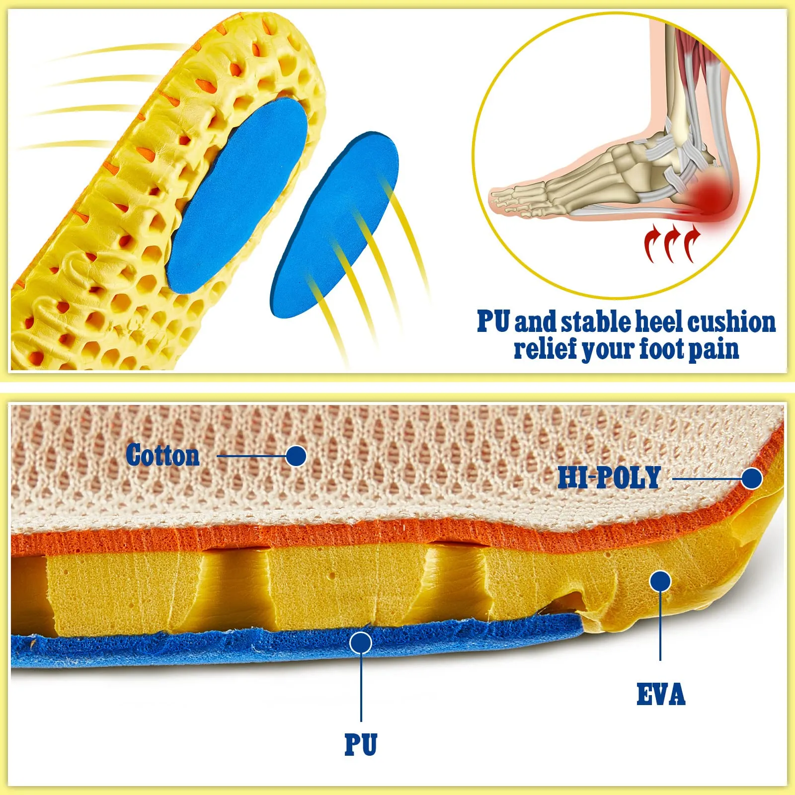 4 Pairs Shock Absorbing Shoe Insoles Elastic Honeycomb Sneaker Inserts Breathable Memory Insoles for Men Shoe Lifts Men Soft Replacement Shoe Soles for Men Women Sports Shoes Boots (Men US 8-12) Men US 8-12