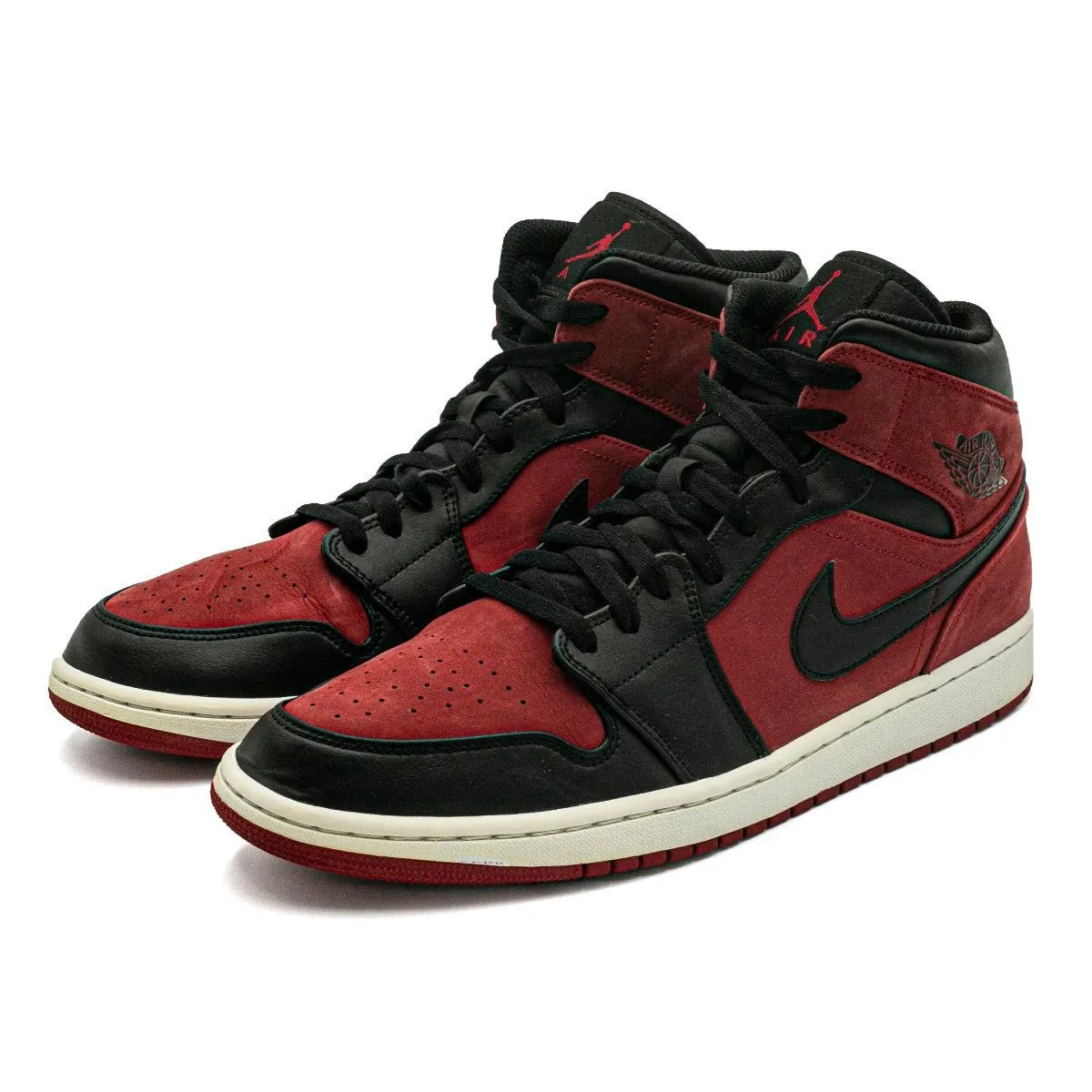 Air Jordan 1 Reverse Banned High-Top Sneakers Nubuck Leather Red Colour For Men