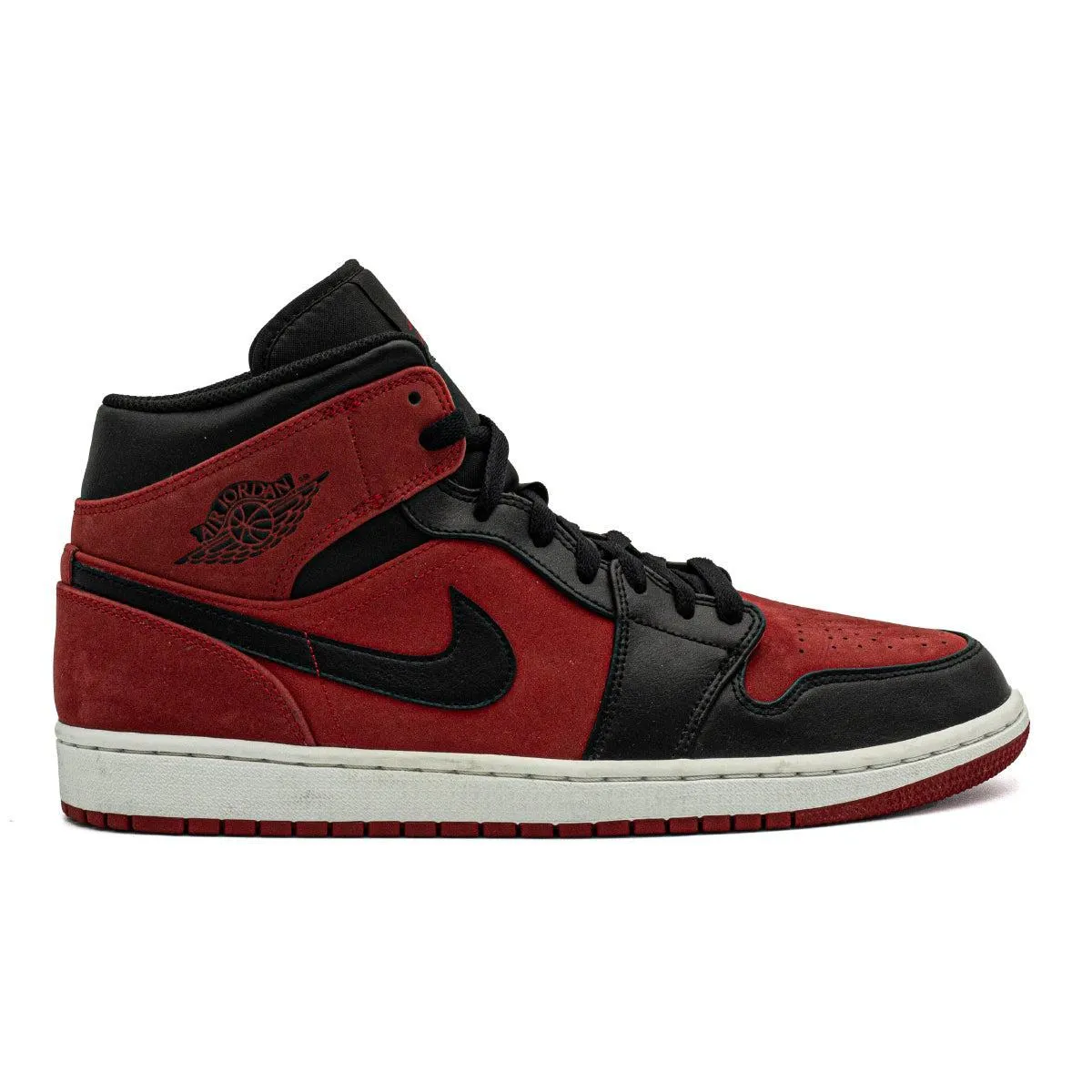 Air Jordan 1 Reverse Banned High-Top Sneakers Nubuck Leather Red Colour For Men