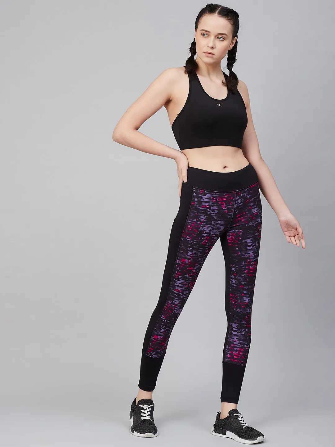 Alcis Women Black Purple Printed Training Tights