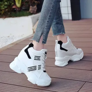 Amozae  2023 White Trendy Shoes Women High Top Sneakers Women Platform Ankle Boots Basket Femme Chaussures Femmes Height Increase Shoes