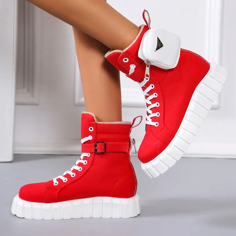 Amozae  36-43 New Autumn Low-heeled Platform Sneakers Women's Ankle Boots Wedge Heel Winter Plus Velvet Warm Small Bag High-heeled Shoes