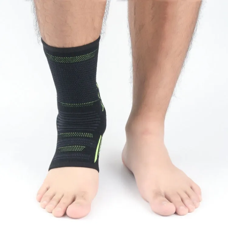 Anti-Sprain Silicone Ankle Support Basketball Football Hiking Fitness Sports Protective Gear, Size: L (Black Green)