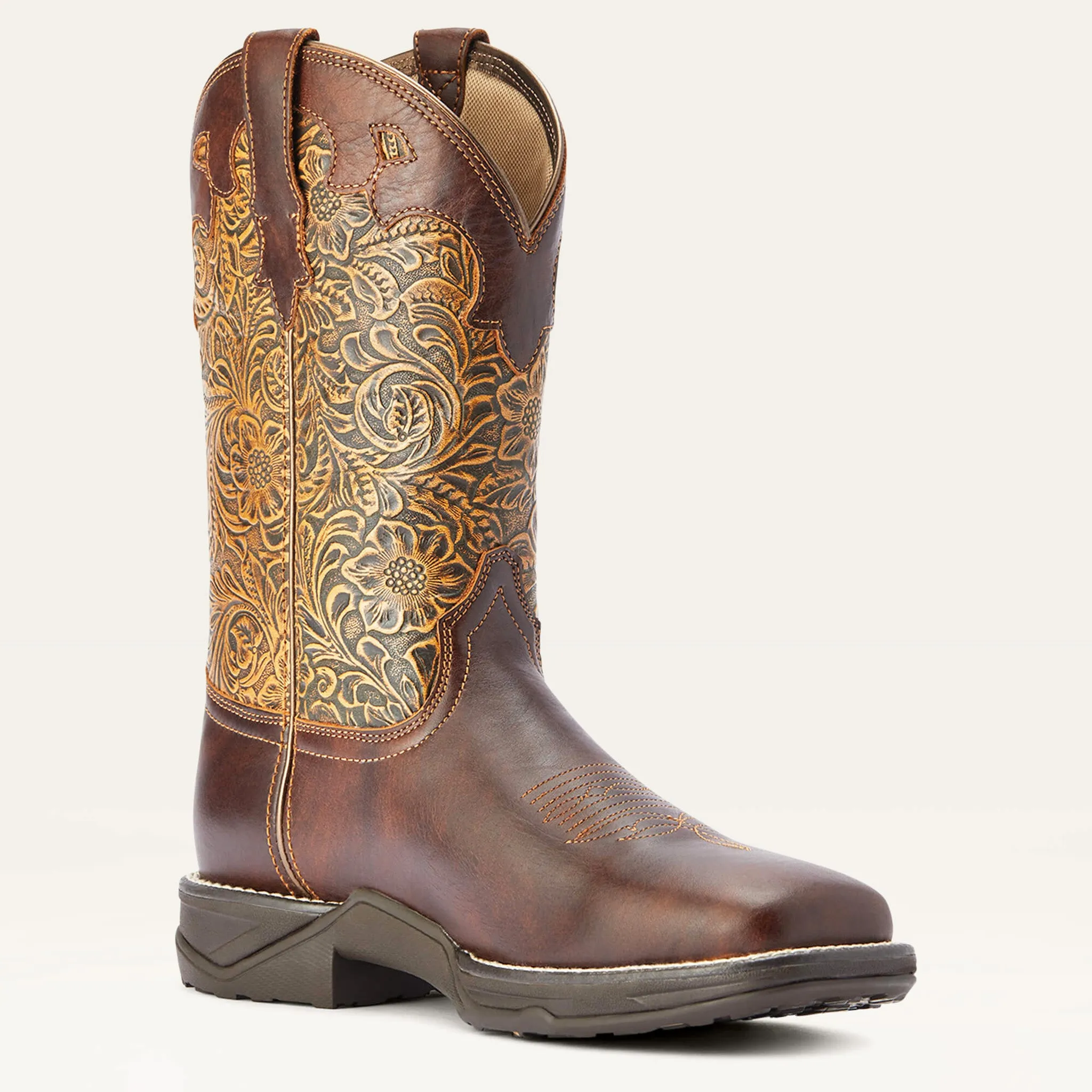 Ariat Women's Clay and Brown Floral Square Toe Boots