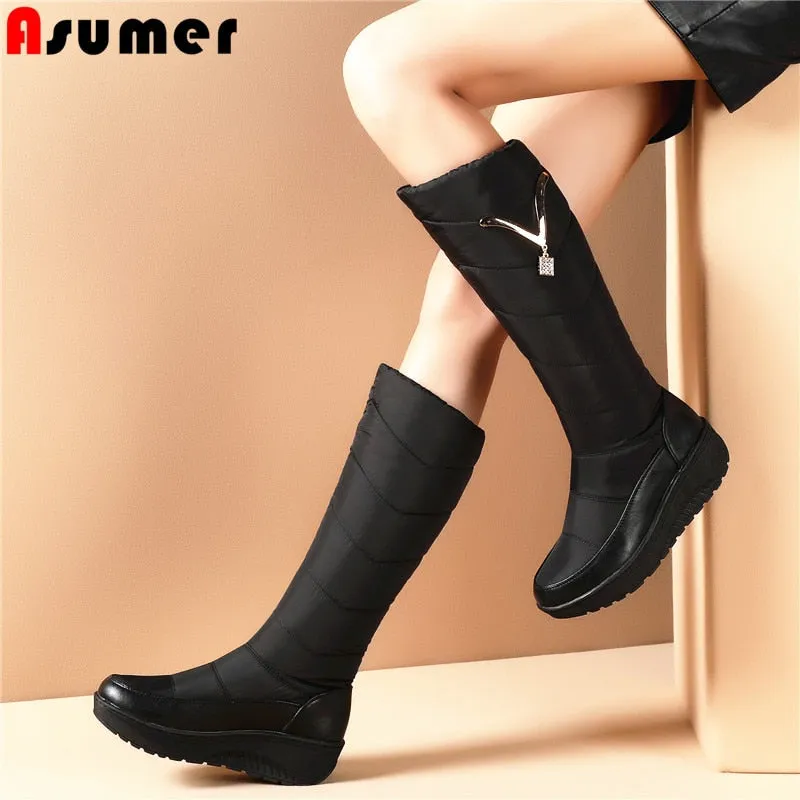 ASUMER Plus size 35-44 Wedges mid calf snow boots women