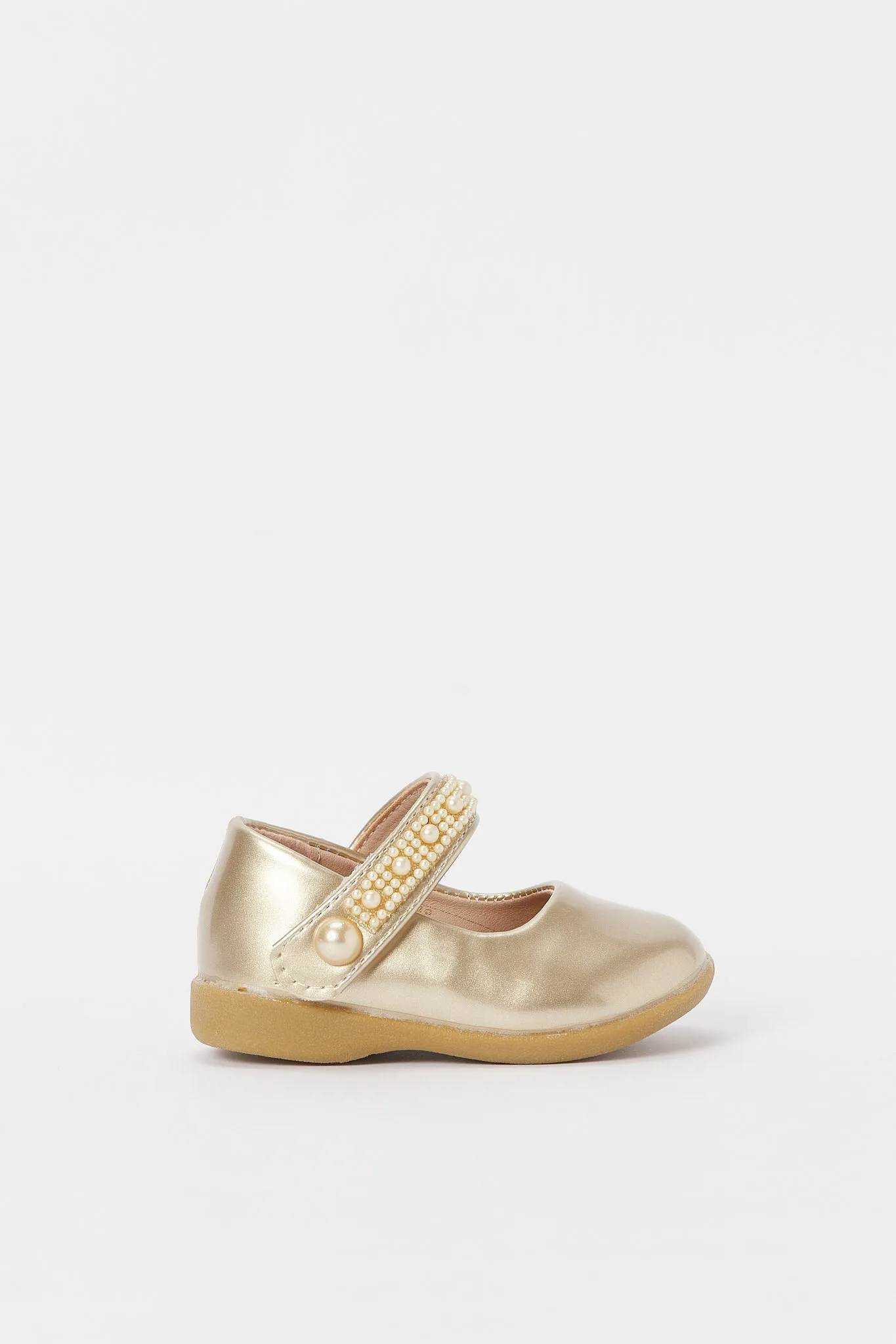 Baby Girls Gold Pearl Trim Ballerina