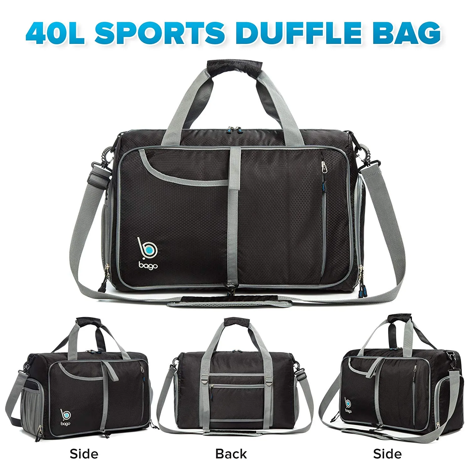 Bago Gym Bags for Women and Men - Packable Sports Duffle Bag for Women with Shoe & Wet Compartment