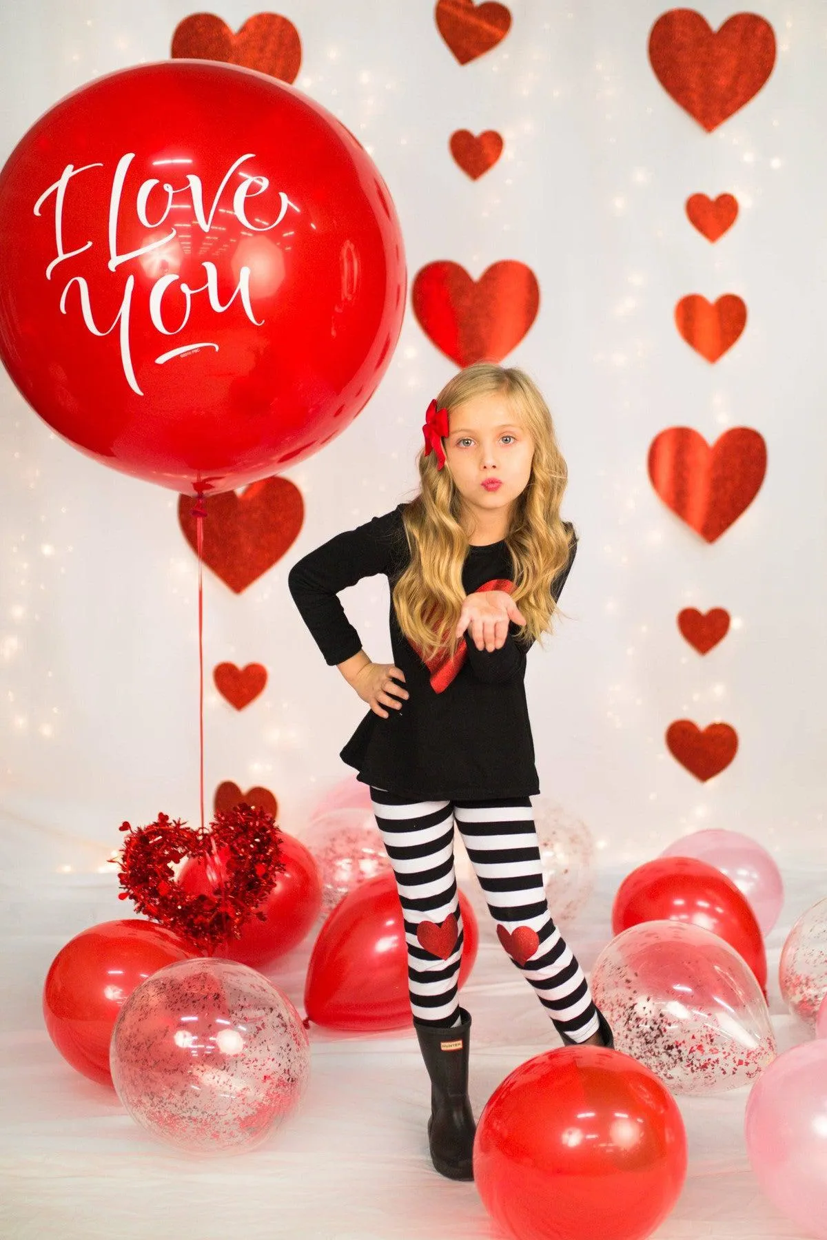 B&W Stripe Red Glitter Heart Outfit