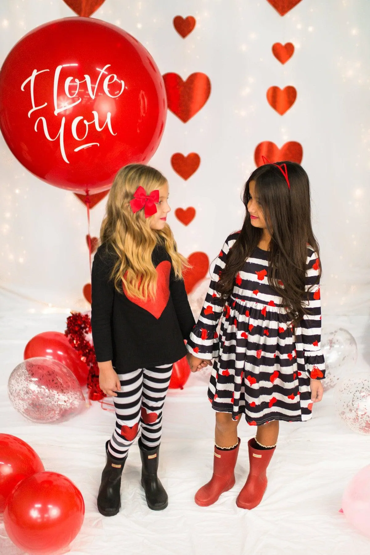 B&W Stripe Red Glitter Heart Outfit