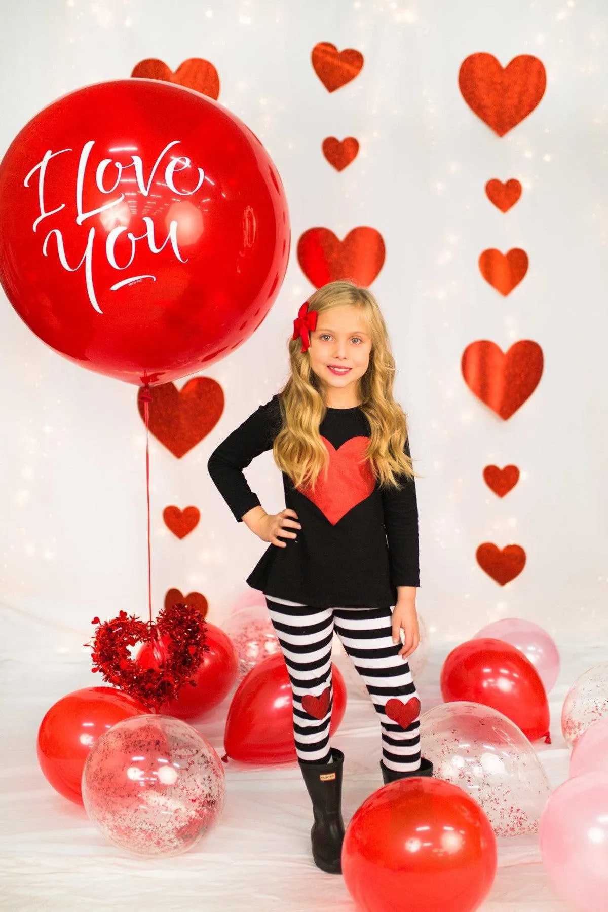 B&W Stripe Red Glitter Heart Outfit