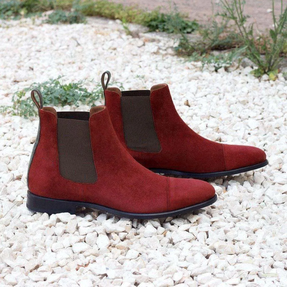 Bespoke Maroon Chelsea Suede Cap Toe Boot