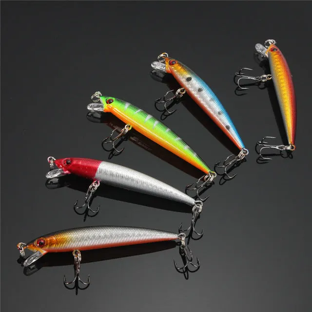 Bobing 5pcs/lot 9cm Fishing Lures Crankbaits 2x4Hooks Minnow Hard Baits Fishing Hooks Carp Fishing Tackle Box Accessory Tool