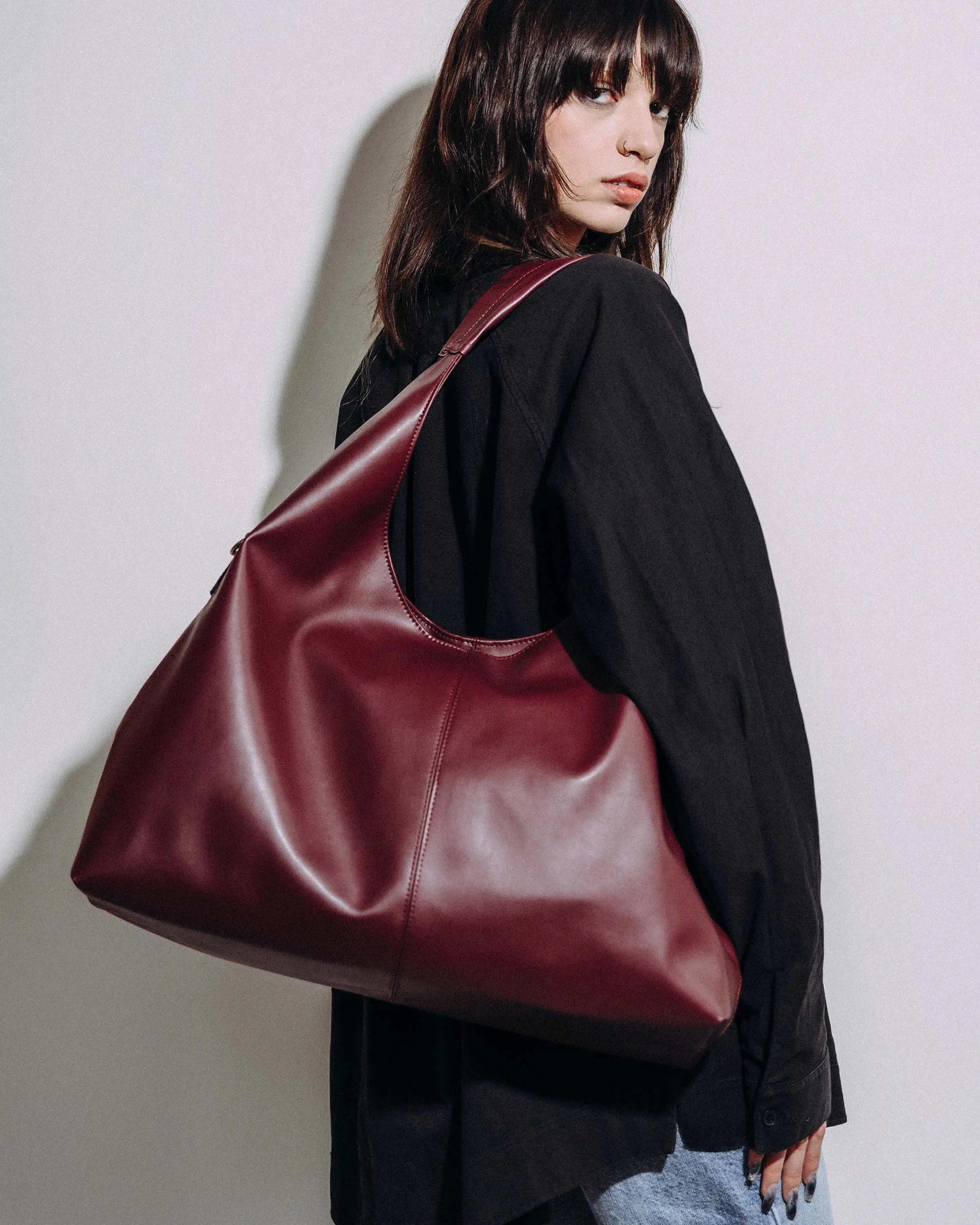 Bohema Grape Leather Vegan Slouchy Tote Bag | Burgundy