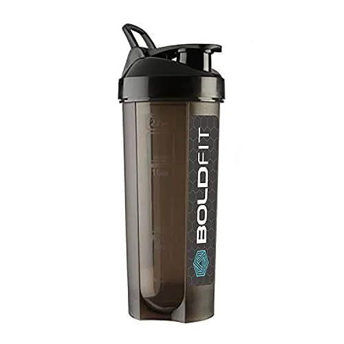 Boldfit Gym Shaker for Protein Shake Leakproof Shaker Bottles for Protein with Extra Compartment, Preworkout and Bcaa Shake, Protein Shaker Bottle for Gym, Gym Bottle for Men and Women Black - 650 ml