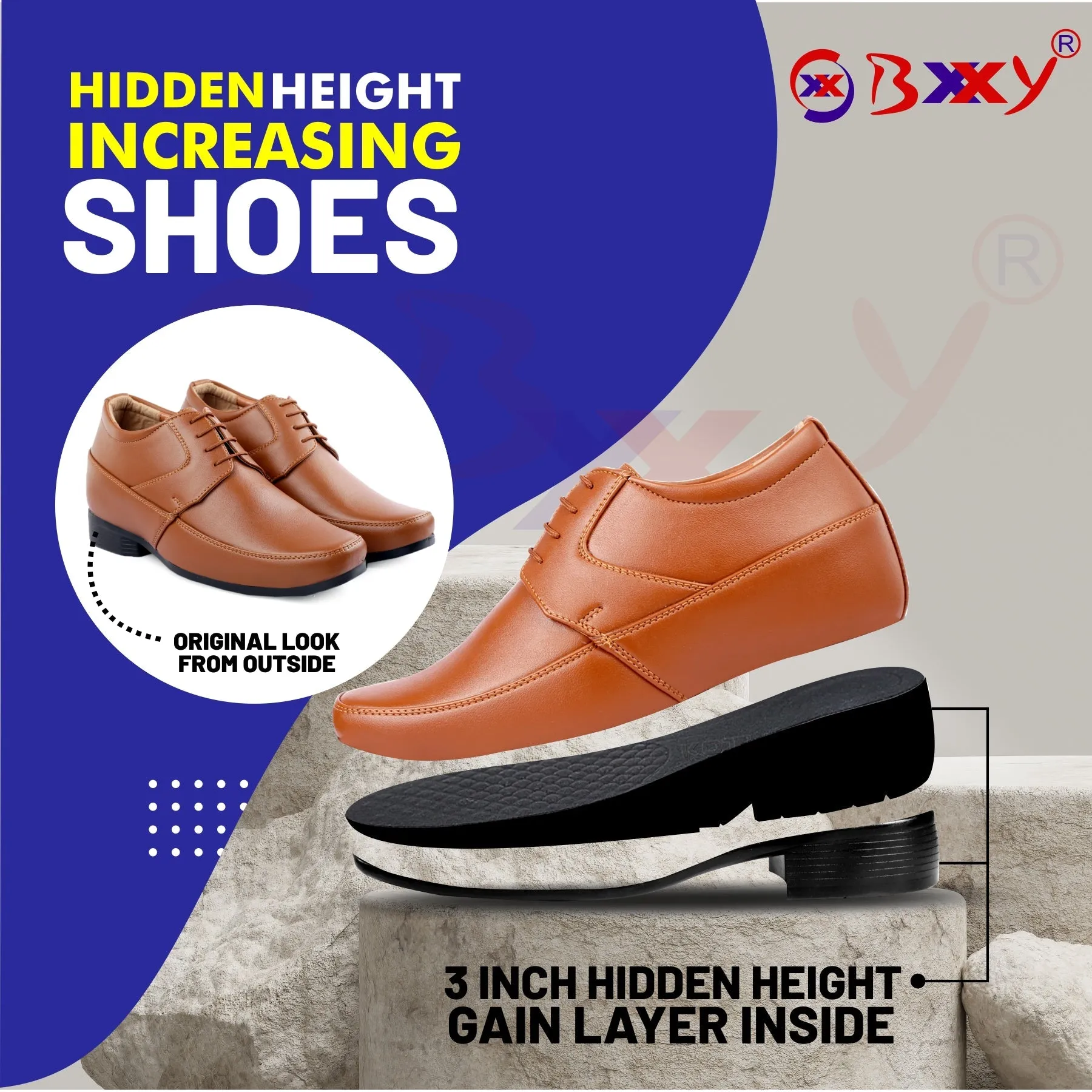 Bxxy's 3 inch Hidden Height Increasing Elevator Shoes For Men