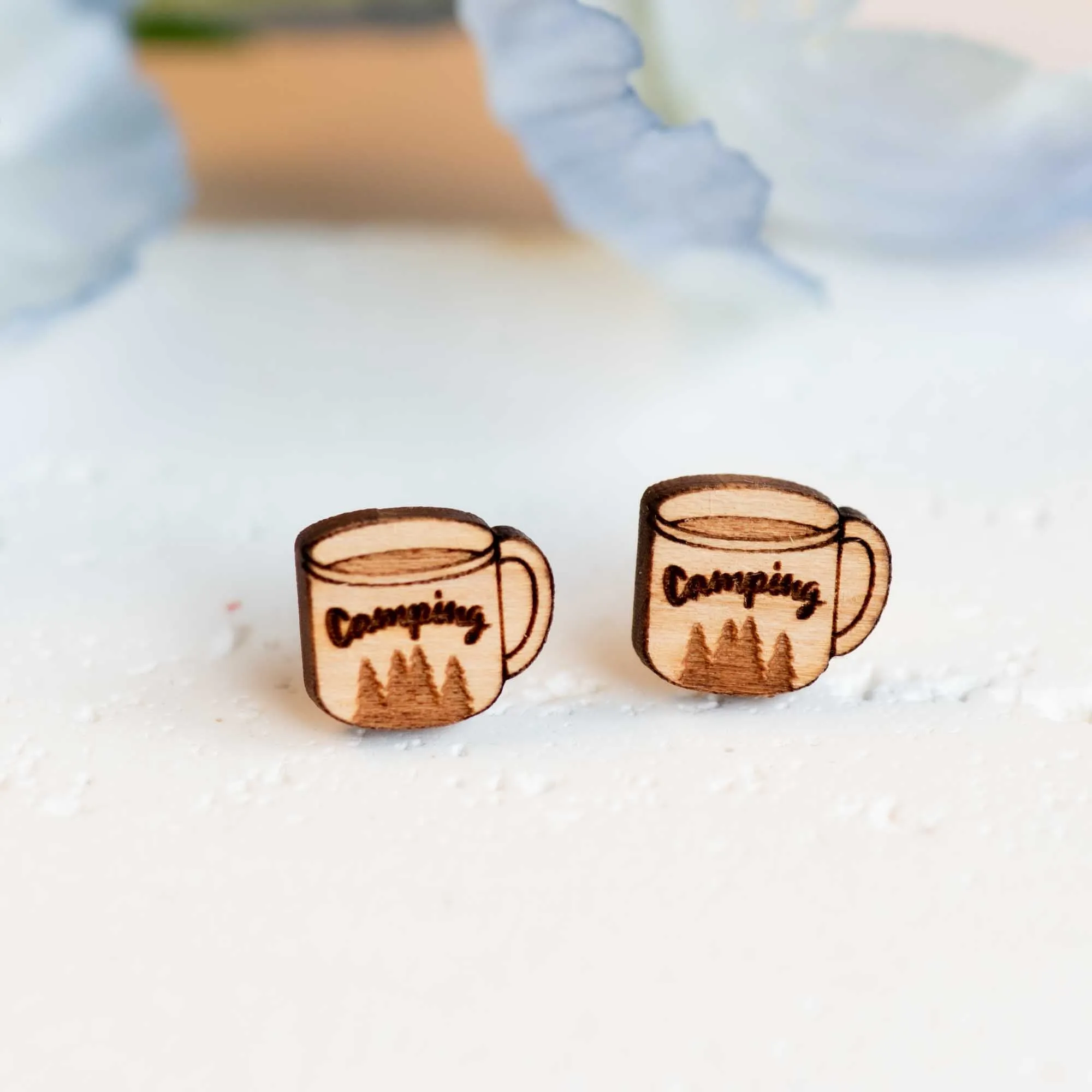 Camping Mug Wooden Earrings - ET15320