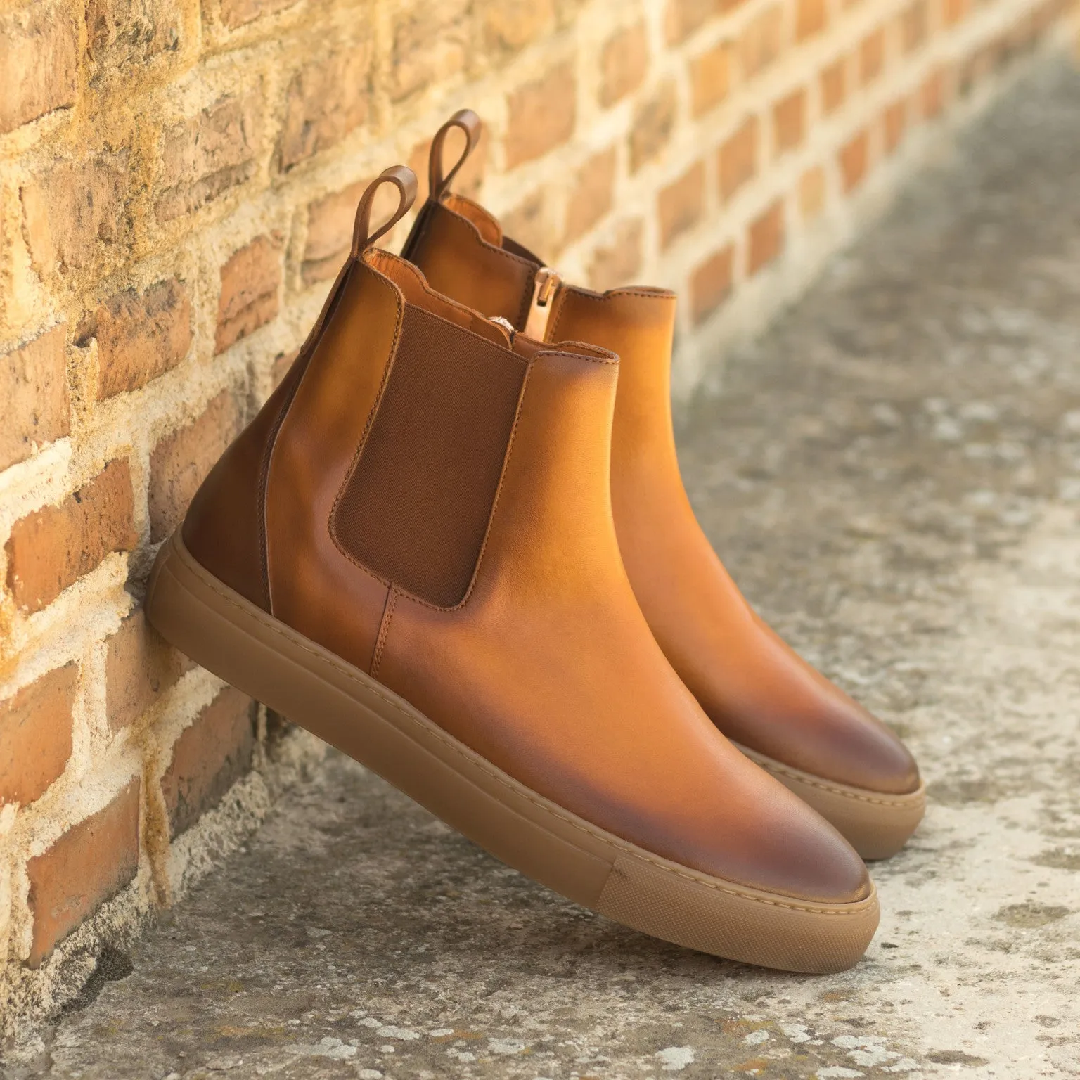 Cognac & Medium Brown Calf Chelsea Sneaker Boots