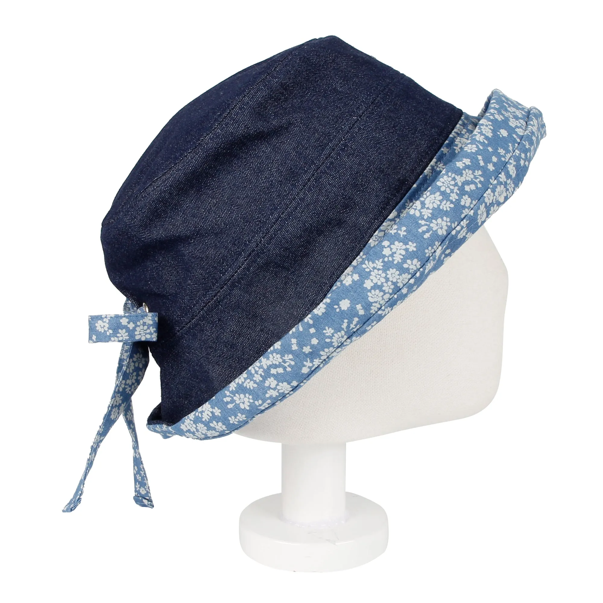 Cotton Denim Bucket Hat Women Floral Foldable Lady Cap SLB1255