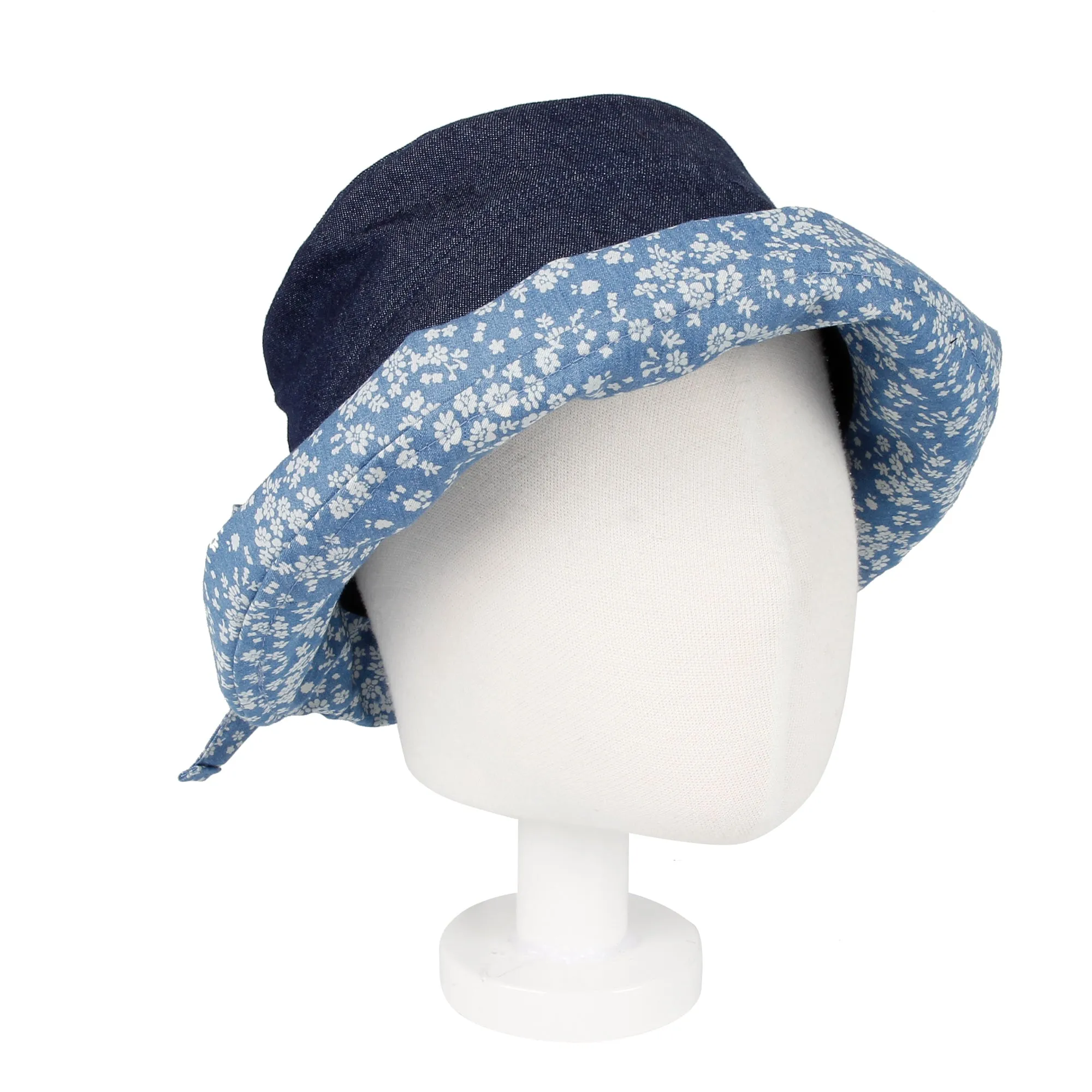 Cotton Denim Bucket Hat Women Floral Foldable Lady Cap SLB1255