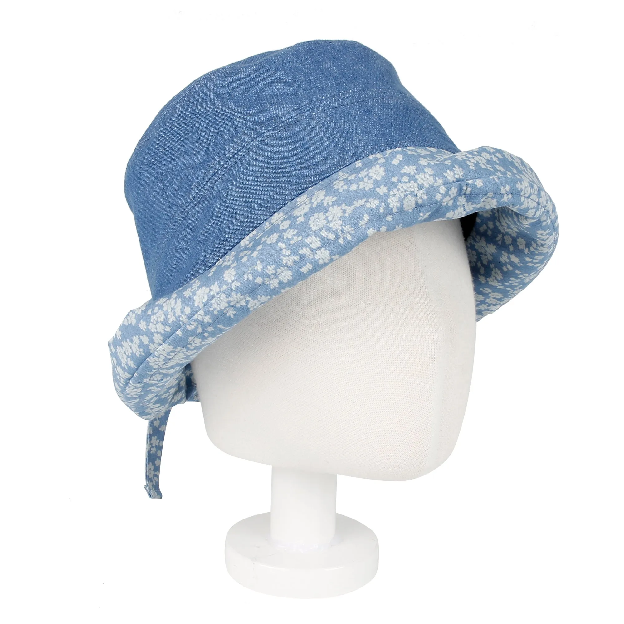 Cotton Denim Bucket Hat Women Floral Foldable Lady Cap SLB1255