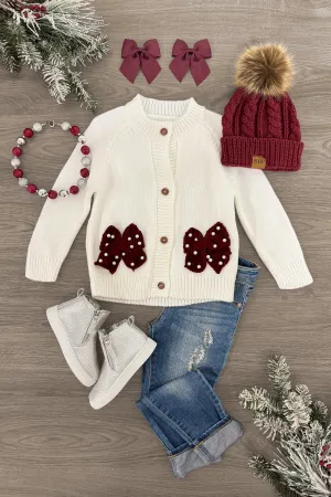 Cream Bow Sweater Cardigan