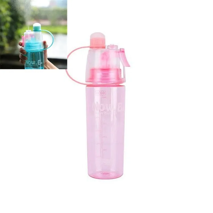 Creative Spray Water Bottle Sports Bottle Portable With Lid Summer Hydration Beauty Plastic Cup, Size:600 ML(Pink)