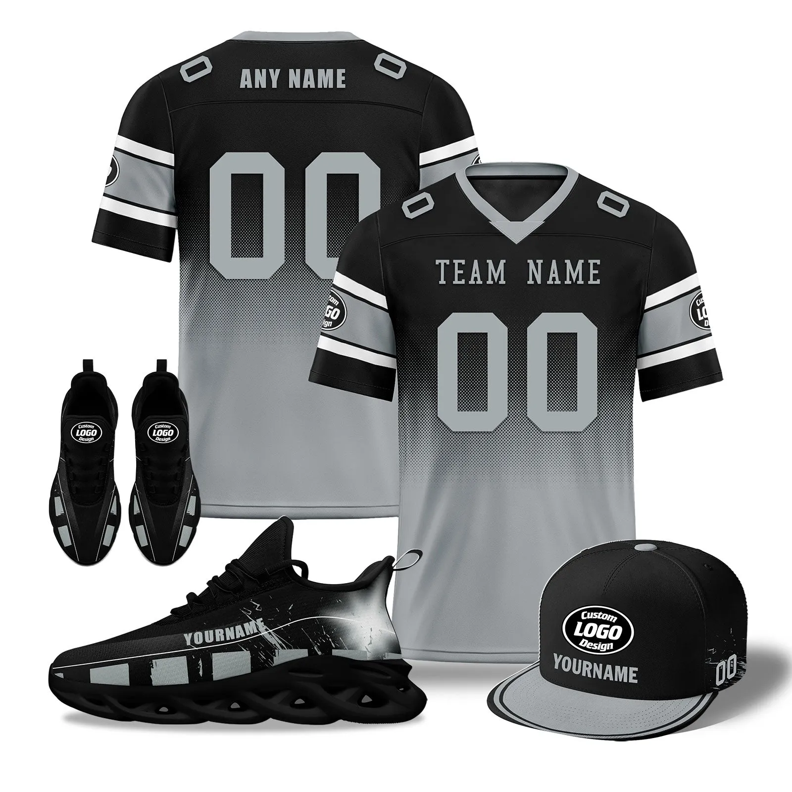 Custom Black Gray Las Vegas Football MaxSoul Shoes and Hat Combo Offer Personalized Combo ZH-D020268-20