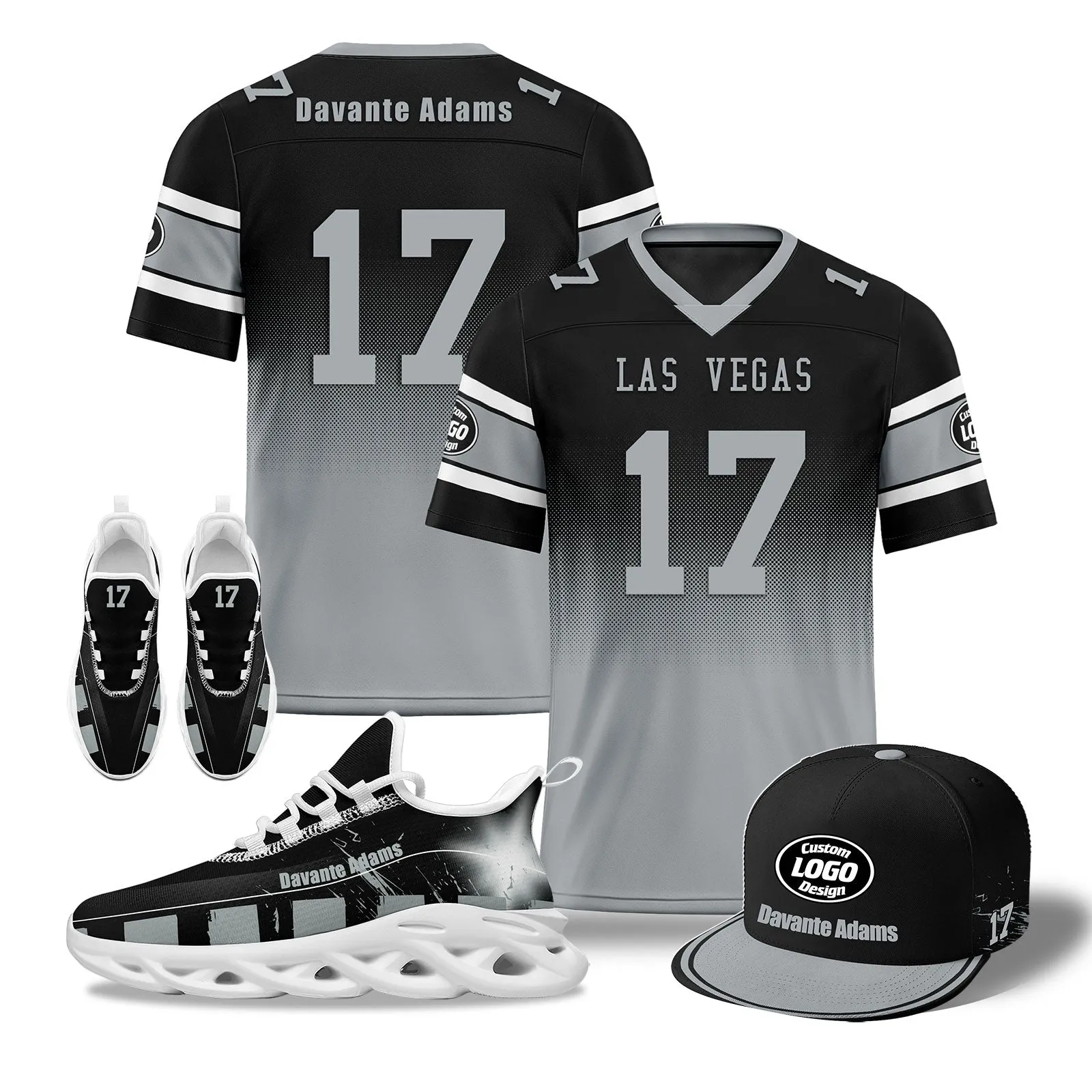 Custom Black Gray Las Vegas Football MaxSoul Shoes and Hat Combo Offer Personalized Combo ZH-D020268-20