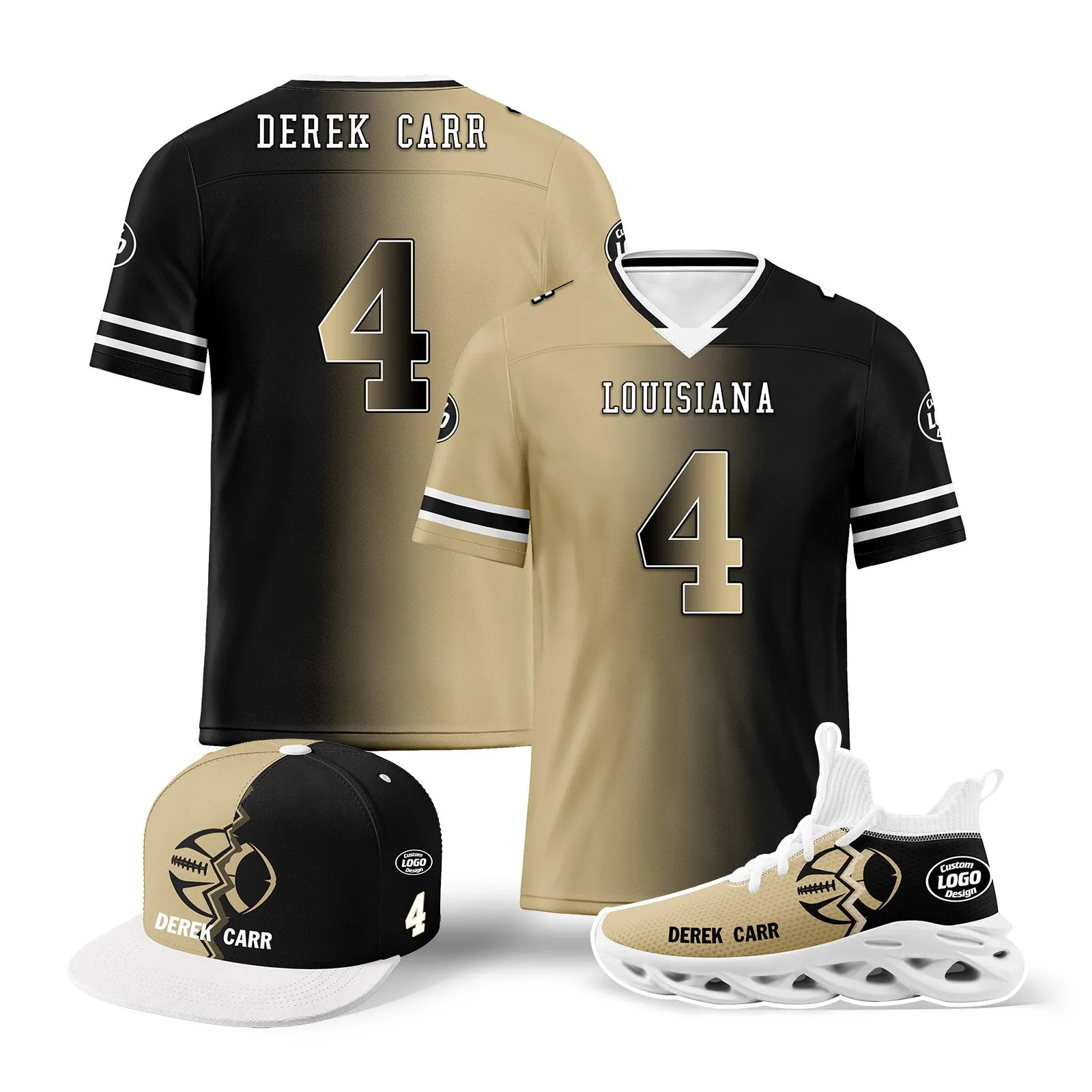 Custom Black Yellow Louisiana Football Jersey MaxSoul Shoes and Hat Combo Offer Personalized Combo ZH-D028018-10