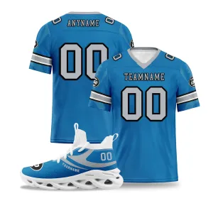 Custom Blue Detroit Football Jersey and Sports Shoes Combo Offer Personalized Combo ZH-D025008-9