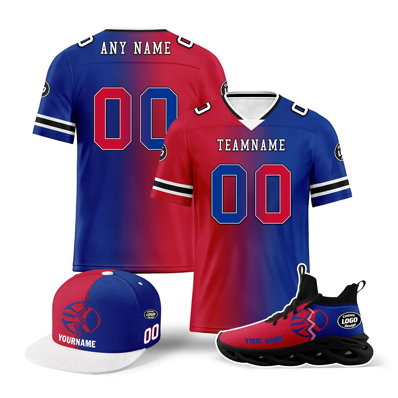 Custom Blue Red New York Football Jersey MaxSoul Shoes and Hat Combo Offer Personalized Combo ZH-D028018-18