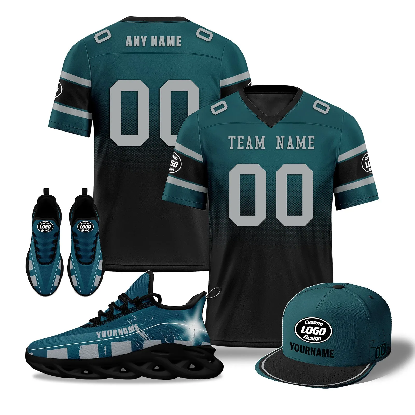 Custom Green Black Philadelphia Football MaxSoul Shoes and Hat Combo Offer Personalized Combo ZH-D020268-23