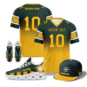 Custom Green Yellow Green Bay Football MaxSoul Shoes and Hat Combo Offer Personalized Combo ZH-D020268-13