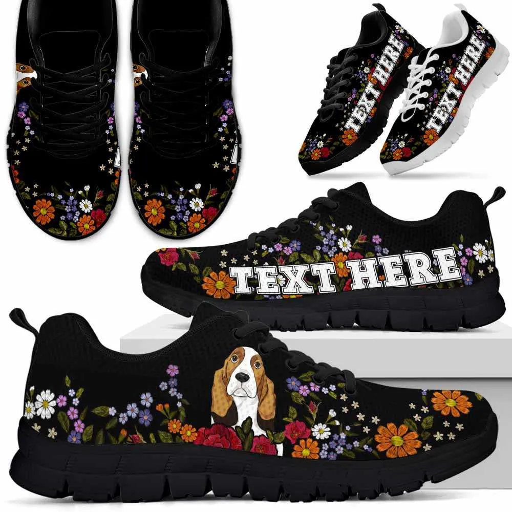 Custom Name Basset Sneaker, Basset Hound Colorful Flower Floral Dog Lovers Sneakers Gym Running Shoes, Best Running Shoes