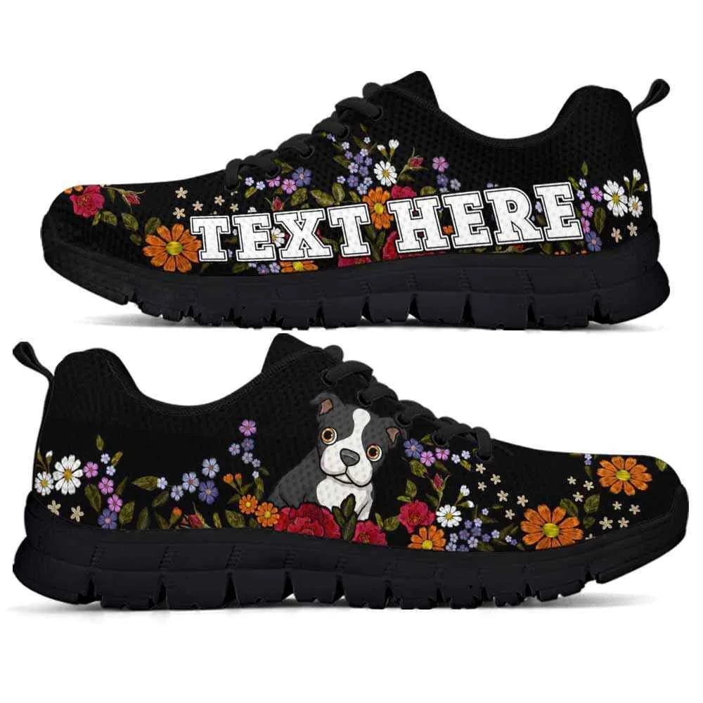 Custom Name Boston Terrier Sneaker, Boston Terrier Colorful Flower Floral Dog Lovers Sneakers Gym Running Shoes, Best Running Shoes