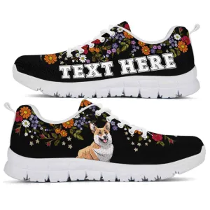 Custom Name Corgi Sneaker, Corgi Flower Floral Colorful Dog Lovers Sneakers Gym Running Shoes, Best Running Shoes