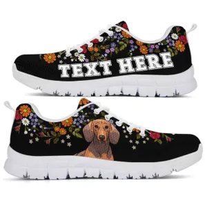 Custom Name Dachshund Sneaker, Dachshund Flower Floral Colorful Dog Lovers Sneakers Gym Running Shoes, Best Running Shoes