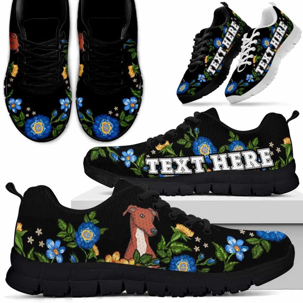 Custom Name Greyhound Sneaker, Greyhound Colorful Floral Flower Dog Lovers Sneakers Gym Running Shoes, Best Running Shoes