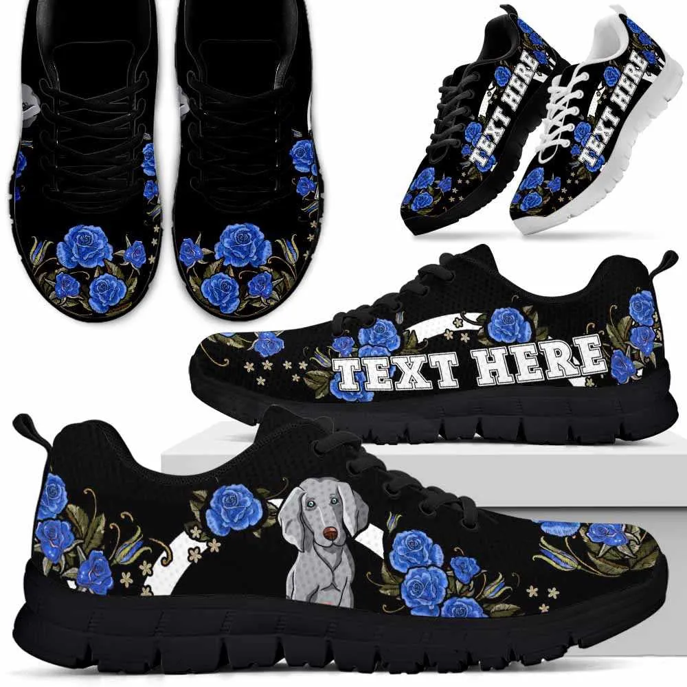 Custom Name Weimaraner Sneaker, Weimaraner Dog Lovers Sneakers Gym Rose Blue Flower Running Shoes, Best Running Shoes