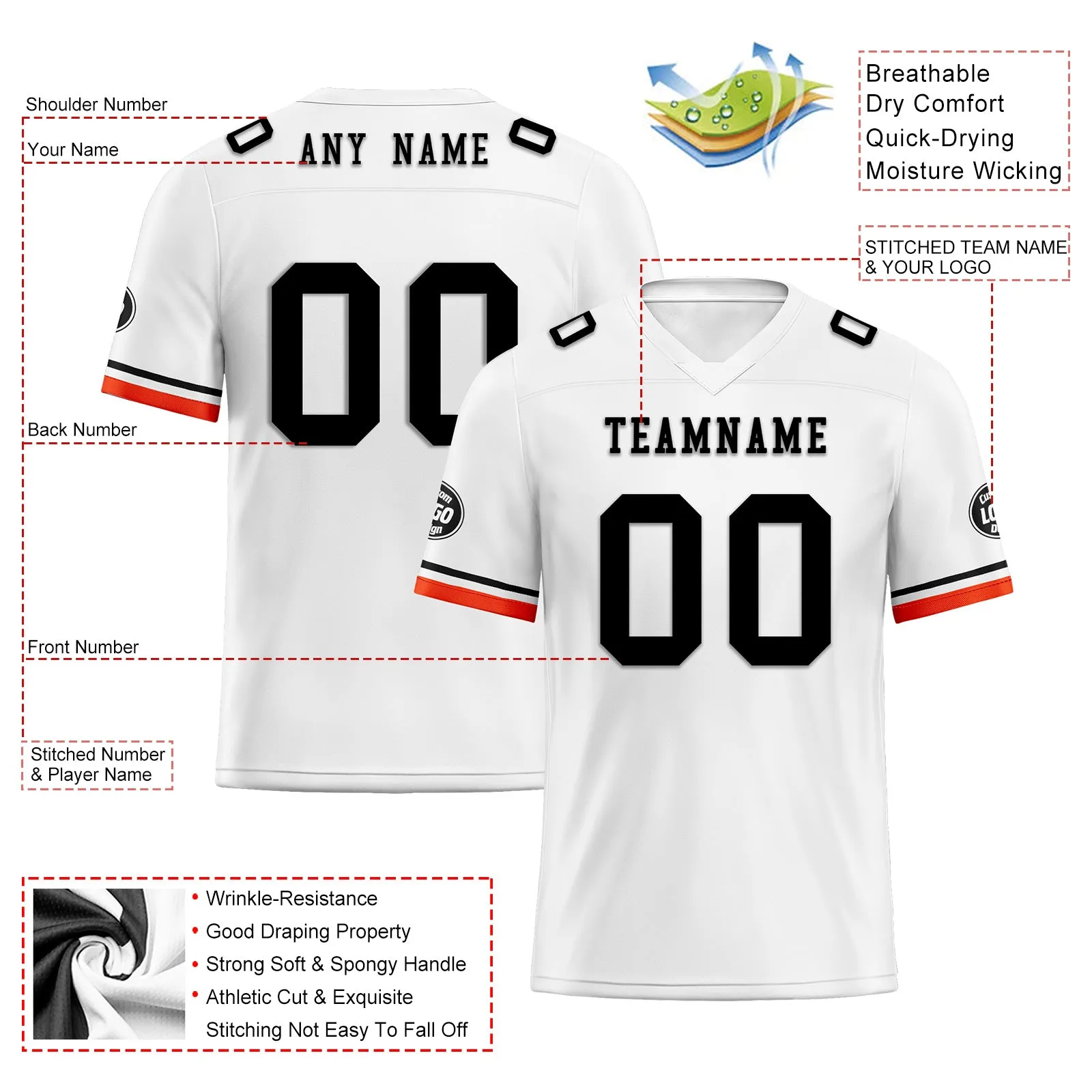 Custom White Orange Cleveland Football Jersey and Firesoul Sports Shoes Combo Offer Personalized Combo ZH-D020273-8