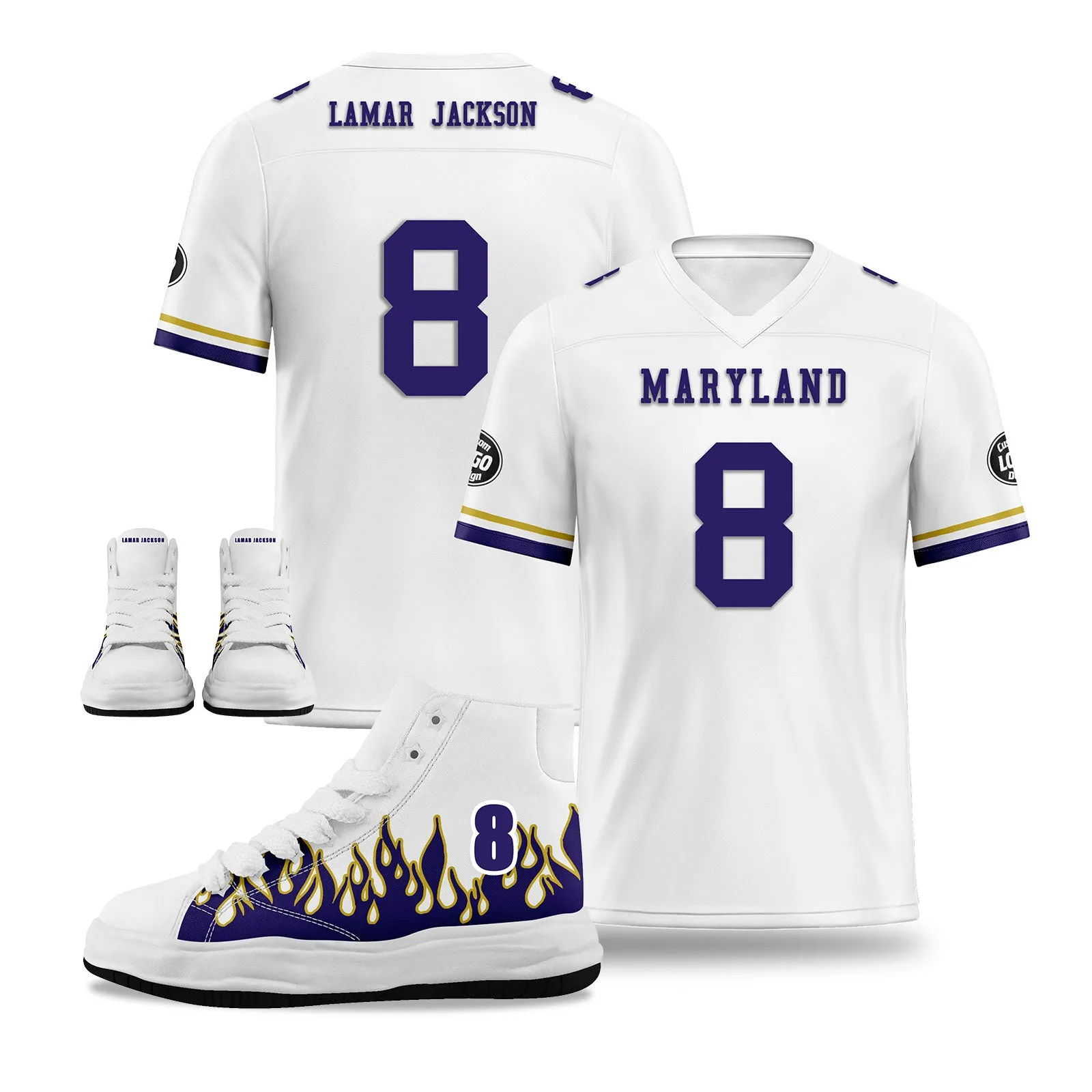 Custom White Purple Baltimore Football Jersey and Firesoul Sports Shoes Combo Offer Personalized Combo ZH-D020273-2