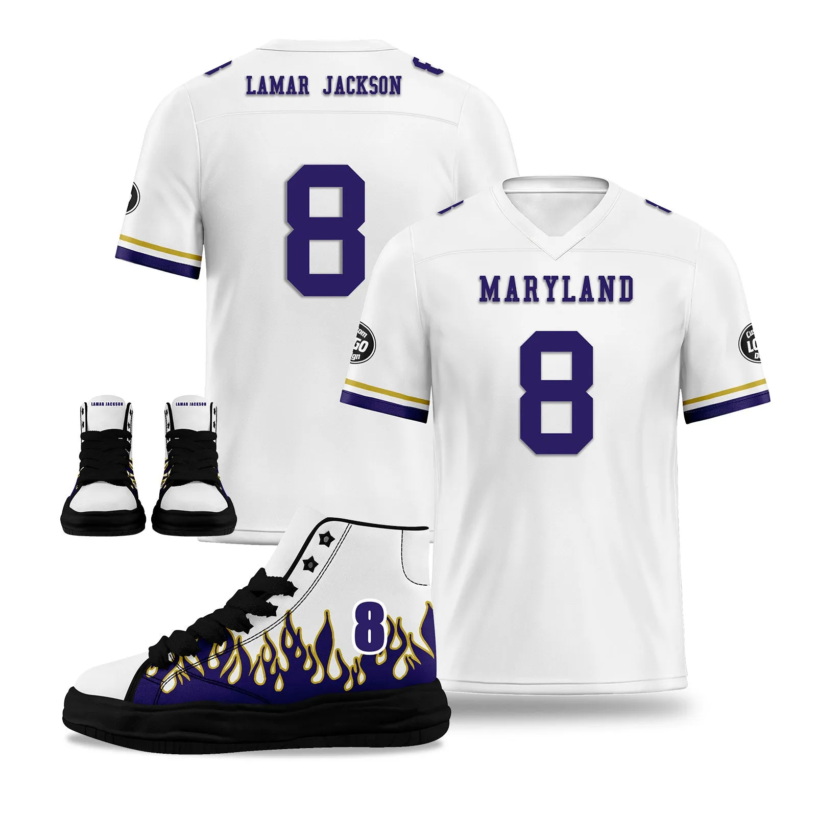 Custom White Purple Baltimore Football Jersey and Firesoul Sports Shoes Combo Offer Personalized Combo ZH-D020273-2