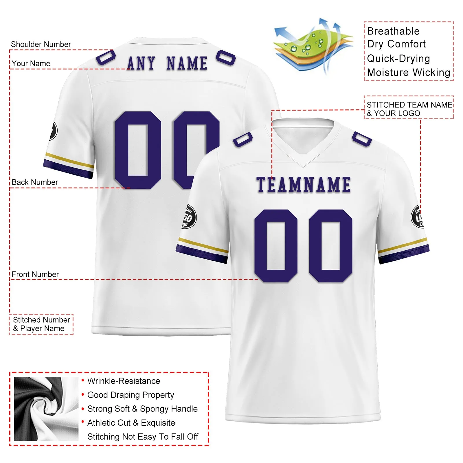 Custom White Purple Baltimore Football Jersey and Firesoul Sports Shoes Combo Offer Personalized Combo ZH-D020273-2