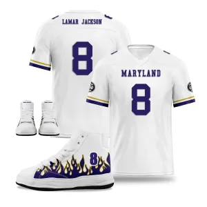 Custom White Purple Baltimore Football Jersey and Firesoul Sports Shoes Combo Offer Personalized Combo ZH-D020273-2