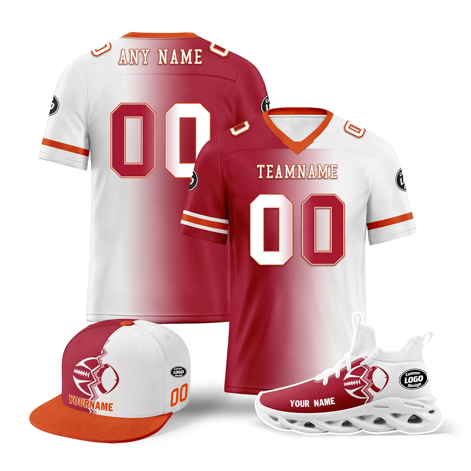 Custom White Red Florida Football Jersey MaxSoul Shoes and Hat Combo Offer Personalized Combo ZH-D028018-15