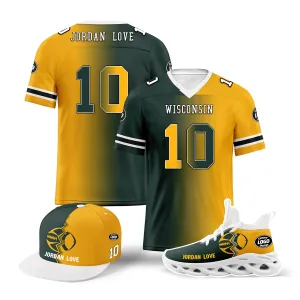 Custom Yellow Green Wisconsin Football Jersey MaxSoul Shoes and Hat Combo Offer Personalized Combo ZH-D028018-7